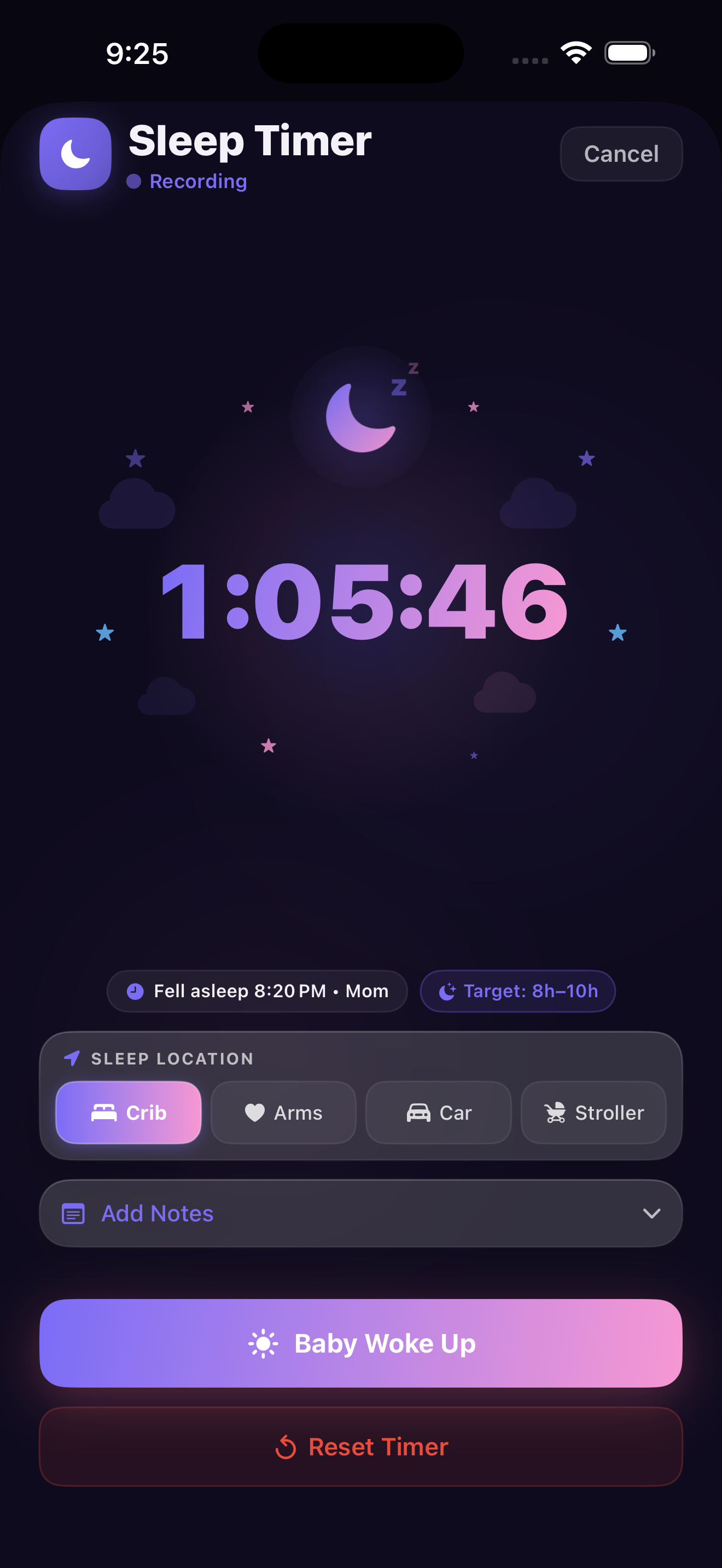 Sleep timer screen